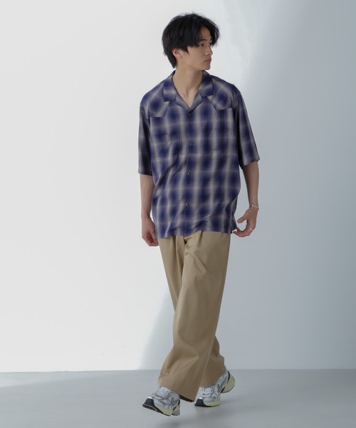 NANO universe（ナノユニバース）の「レーヨンオンブレチェックシャツ 半袖（シャツ/ブラウス・メンズ・グレー/ブルー/ブラック・S/M/L/XL）」の8枚目の写真