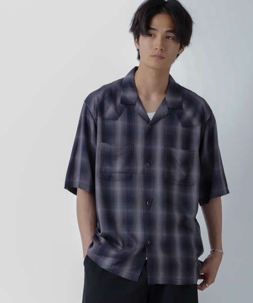 NANO universe（ナノユニバース）の「レーヨンオンブレチェックシャツ 半袖（シャツ/ブラウス・メンズ・グレー/ブルー/ブラック・S/M/L/XL）」の12枚目の写真