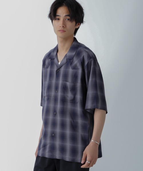 NANO universe（ナノユニバース）の「レーヨンオンブレチェックシャツ 半袖（シャツ/ブラウス・メンズ・グレー/ブルー/ブラック・S/M/L/XL）」の13枚目の写真