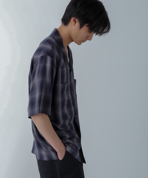 NANO universe（ナノユニバース）の「レーヨンオンブレチェックシャツ 半袖（シャツ/ブラウス・メンズ・グレー/ブルー/ブラック・S/M/L/XL）」の14枚目の写真