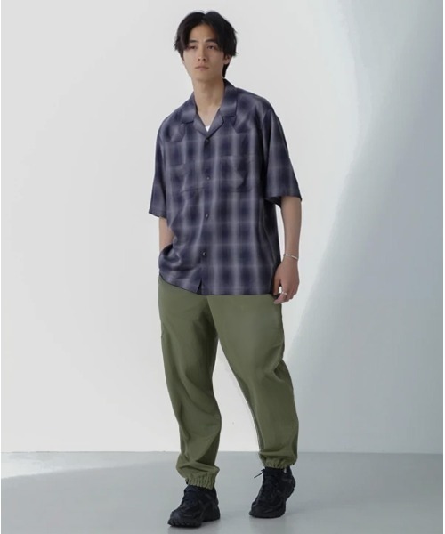 サスクワァッチファブリックス　レーヨン　オンブレチェック半袖シャツ　蝶　M サスクワァッチファブリックス レーヨン オンブレチェック半袖