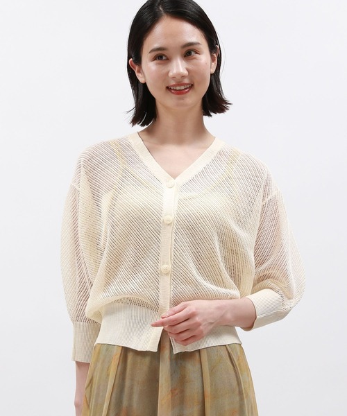 LAKOLE（ラコレ）の「透かし編みVネックカーディガン / 124152（カーディガン/ボレロ・レディース・ブラック/ブルー/オフホワイト/グレー・FREE）」の2枚目の写真