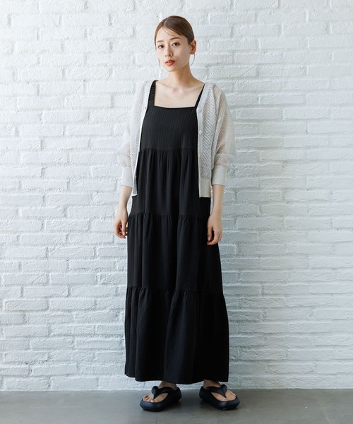 LAKOLE（ラコレ）の「透かし編みVネックカーディガン / 124152（カーディガン/ボレロ・レディース・ブラック/ブルー/オフホワイト/グレー・FREE）」の5枚目の写真