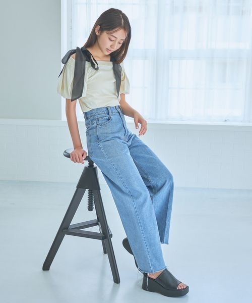 mysty woman（ミスティウーマン）の「【WEB限定】ショルダーリボンニットプルオーバー　135542（ニット/セーター・レディース・ライトベージュ/ブラック/オフホワイト・FREE）」の14枚目の写真