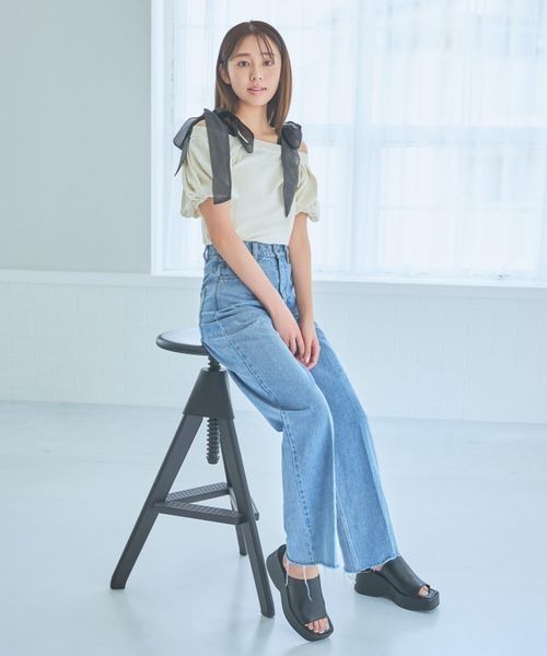 mysty woman（ミスティウーマン）の「【WEB限定】ショルダーリボンニットプルオーバー　135542（ニット/セーター・レディース・ライトベージュ/ブラック/オフホワイト・FREE）」の16枚目の写真