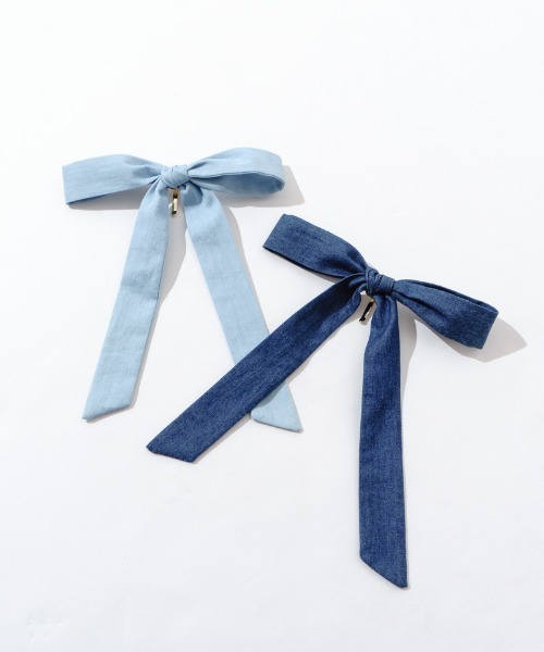 flower（フラワー）の「デニムリボンピン（ヘアピン・レディース・ネイビー/ライトブルー・FREE）」の3枚目の写真