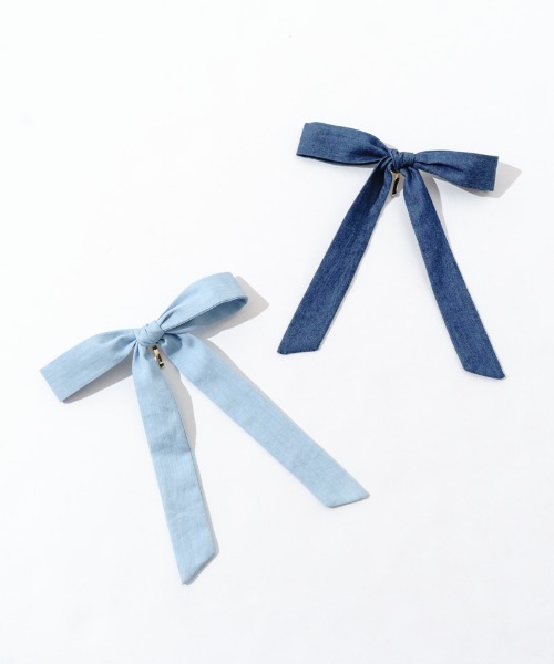 flower（フラワー）の「デニムリボンピン（ヘアピン・レディース・ネイビー/ライトブルー・FREE）」の4枚目の写真
