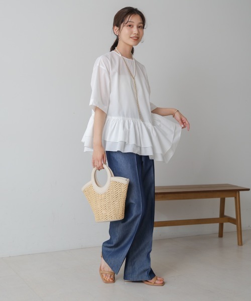 Bou Jeloud（ブージュルード）の「ペプラムフリルＴシャツブラウス（シャツ/ブラウス・レディース・ブルー/オフホワイト/ブラック/オレンジ・38）」の8枚目の写真