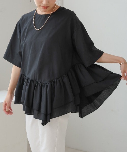 Bou Jeloud（ブージュルード）の「ペプラムフリルＴシャツブラウス（シャツ/ブラウス・レディース・ブルー/オフホワイト/ブラック/オレンジ・38）」の14枚目の写真