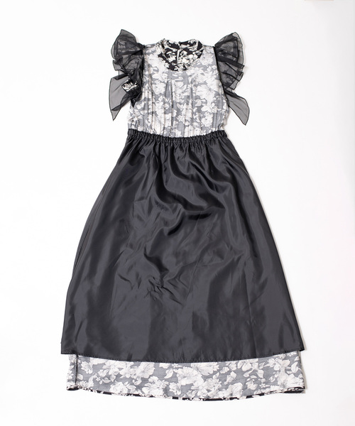 Jayro（ジャイロ）の「ラインフラワー袖フリルワンピース（ワンピース・レディース・ブラック系その他/ホワイト系その他・M）」の6枚目の写真