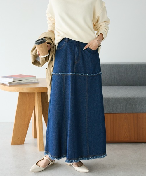 CRAFT STANDARD BOUTIQUE(クラフトスタンダードブティック)の「デニム切替スカート(デニムスカート・レディース・インディゴブルー/ナチュラル/ブラック・L/M)」の1枚目の写真