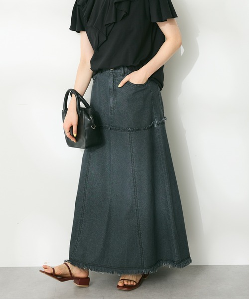 CRAFT STANDARD BOUTIQUE(クラフトスタンダードブティック)の「デニム切替スカート(デニムスカート・レディース・インディゴブルー/ナチュラル/ブラック・L/M)」の2枚目の写真