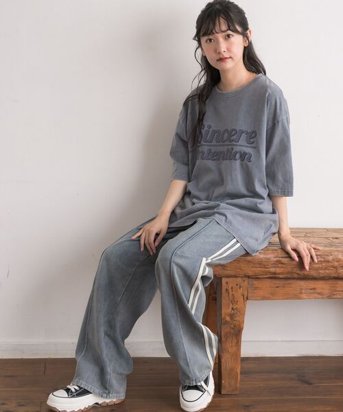 RETRO GIRL(レトロガール)の「ピグメントBIGTEE(Tシャツ/カットソー・レディース・チャコールグレー/ブルー・FREE)」の18枚目の写真