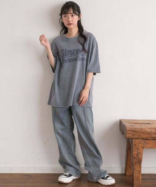 RETRO GIRL(レトロガール)の「ピグメントBIGTEE(Tシャツ/カットソー・レディース・チャコールグレー/ブルー・FREE)」の19枚目の写真