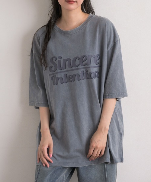 RETRO GIRL(レトロガール)の「ピグメントBIGTEE(Tシャツ/カットソー・レディース・チャコールグレー/ブルー・FREE)」の2枚目の写真