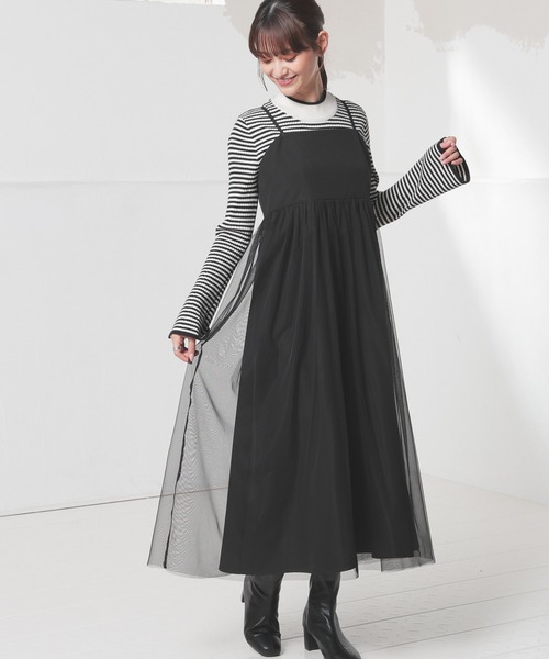 Honeys（ハニーズ）の「チュール使いキャミワンピ（ワンピース・レディース・チャコール/アイボリー/ブラック/ピンクベージュ・S/M/L/LL）」の15枚目の写真