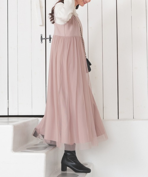 Honeys（ハニーズ）の「チュール使いキャミワンピ（ワンピース・レディース・チャコール/アイボリー/ブラック/ピンクベージュ・S/M/L/LL）」の19枚目の写真