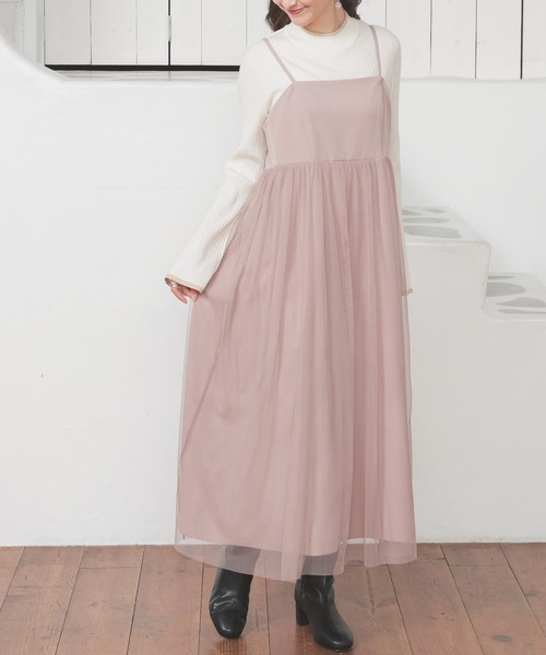 Honeys（ハニーズ）の「チュール使いキャミワンピ（ワンピース・レディース・チャコール/アイボリー/ブラック/ピンクベージュ・S/M/L/LL）」の20枚目の写真