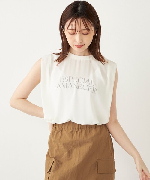 SHIPS for women / シップスウィメン SHIPS Colors:〈手洗い可能〉フロッキーロゴ ノースリーブ トップス SHIPS｜SHIPS Colors:＜手洗い可能＞フロッキーロゴ