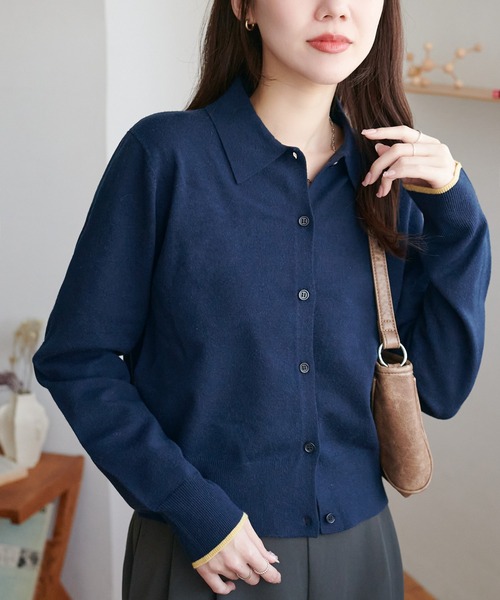 DISCOAT（ディスコート）の「【新色追加!!】モチモチ衿付きカーディガン《WEB限定カラーあり》（カーディガン/ボレロ・レディース・レッド/ピンク/ベージュ/ブラック/アイボリー/チャコールグレー/ホワイト/ライトグレー/ネイビー/グリーン系その他/モカ/ピンク系その他・FREE）」の9枚目の写真