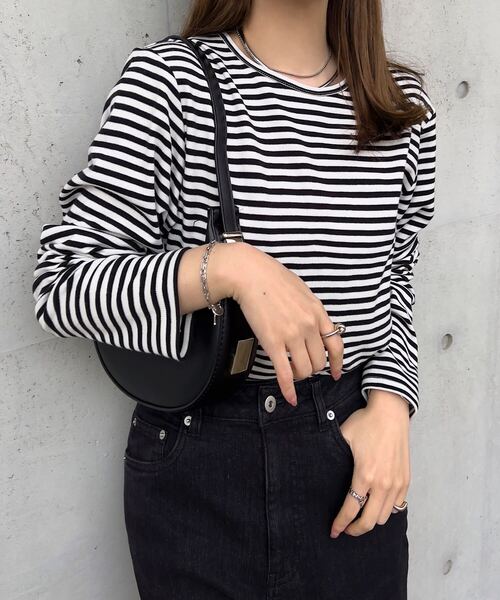 KOBE LETTUCE（コウベレタス）の「[ M L XL ] スムースコットン丸首トップス（Tシャツ/カットソー・レディース・アイボリー系/オフホワイト/ブラウン/グレー系/チャコール/ブラック系/ブラック/アイボリー系2/ホワイト系/ブラウン系/ブルー系その他/ブラック系その他/ブルー系その他2/ブラック系その他2/グレー系1/杢グレー/ピンク系/ピンク・L-Short/XL-Short/M-Short/L-Long/XL-Long/M-Long）」の4枚目の写真