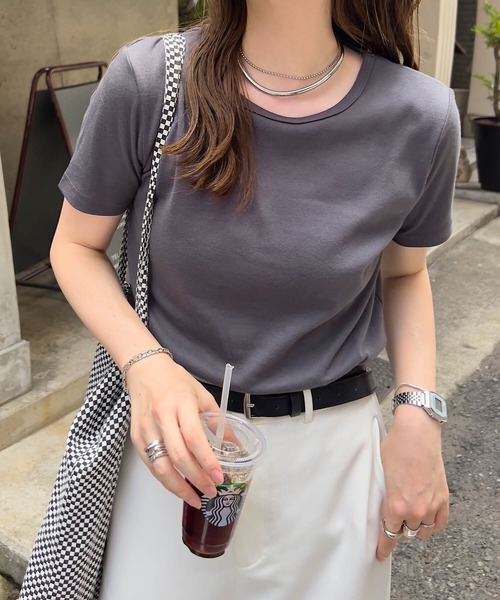 KOBE LETTUCE（コウベレタス）の「[ M L XL ] スムースコットン丸首トップス（Tシャツ/カットソー・レディース・アイボリー系/オフホワイト/ブラウン/グレー系/チャコール/ブラック系/ブラック/アイボリー系2/ホワイト系/ブラウン系/ブルー系その他/ブラック系その他/ブルー系その他2/ブラック系その他2/グレー系1/杢グレー/ピンク系/ピンク・L-Short/XL-Short/M-Short/L-Long/XL-Long/M-Long）」の8枚目の写真