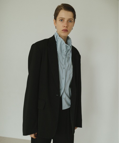 HANNE（アン）の「ピークドラペルジャケット（テーラードジャケット・レディース・ブラック/ベージュ・FREE）」の3枚目の写真