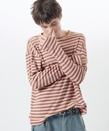 MSG（エムエスジー）の「ワンポイント刺繍レイヤードサムホールボーダーロングスリーブTシャツ（Tシャツ/カットソー）」
