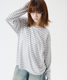 MSG（エムエスジー）の「ワンポイント刺繍レイヤードサムホールボーダーロングスリーブTシャツ（Tシャツ/カットソー）」
