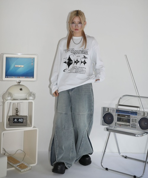 MSG（エムエスジー）の「ルーズシルエットマルチプリントグラフィックピグメントロングTシャツ　ハート バタフライ Y2K（Tシャツ/カットソー・メンズ・ブラック系その他4/ブラック系3/ブラック系/ホワイト系3/ブラック系その他/ブラック系2/ブラック系その他2・S/M/L/XL）」の11枚目の写真