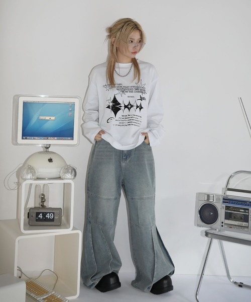 MSG（エムエスジー）の「ルーズシルエットマルチプリントグラフィックピグメントロングTシャツ　ハート バタフライ Y2K（Tシャツ/カットソー・メンズ・ブラック系その他4/ブラック系3/ブラック系/ホワイト系3/ブラック系その他/ブラック系2/ブラック系その他2・S/M/L/XL）」の10枚目の写真