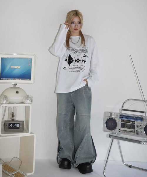 MSG（エムエスジー）の「ルーズシルエットマルチプリントグラフィックピグメントロングTシャツ　ハート バタフライ Y2K（Tシャツ/カットソー・メンズ・ブラック系その他4/ブラック系3/ブラック系/ホワイト系3/ブラック系その他/ブラック系2/ブラック系その他2・S/M/L/XL）」の8枚目の写真