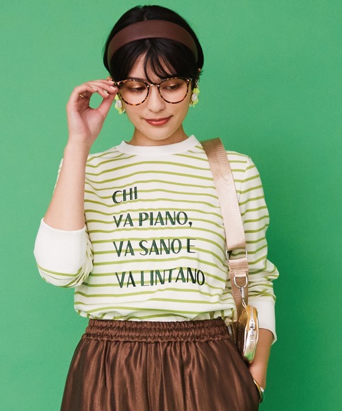 JETSET SOLO PLUS (ジェットセットソロプラス)の「【FONT LAB】エンブロイダリーレタードボーダーカットソー(Tシャツ/カットソー・レディース・ブラック/ベージュ/ライム・FREE)」の1枚目の写真