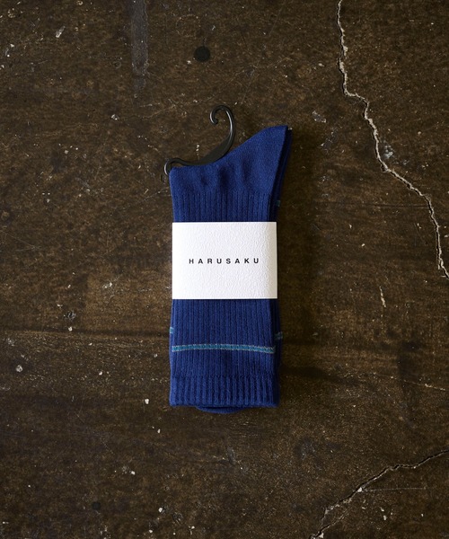 HARUSAKU CC(ハルサクシーシー)の「HARUSAKU CC : BORDER RIB SOCKS/ボーダー リブ ソックス(1P)(ソックス/靴下・メンズ・グリーン/ダークグレー/インディゴブルー/オフホワイト/ブラック・S/M)」の5枚目の写真