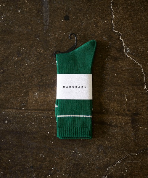 HARUSAKU CC(ハルサクシーシー)の「HARUSAKU CC : BORDER RIB SOCKS/ボーダー リブ ソックス(1P)(ソックス/靴下・メンズ・グリーン/ダークグレー/インディゴブルー/オフホワイト/ブラック・S/M)」の4枚目の写真