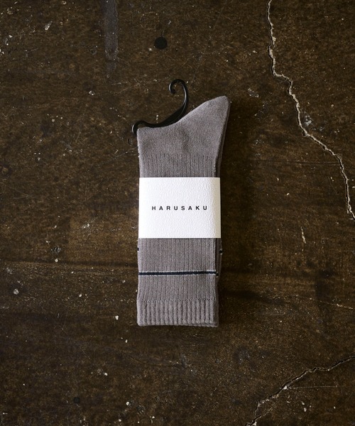 HARUSAKU CC(ハルサクシーシー)の「HARUSAKU CC : BORDER RIB SOCKS/ボーダー リブ ソックス(1P)(ソックス/靴下・メンズ・グリーン/ダークグレー/インディゴブルー/オフホワイト/ブラック・S/M)」の3枚目の写真