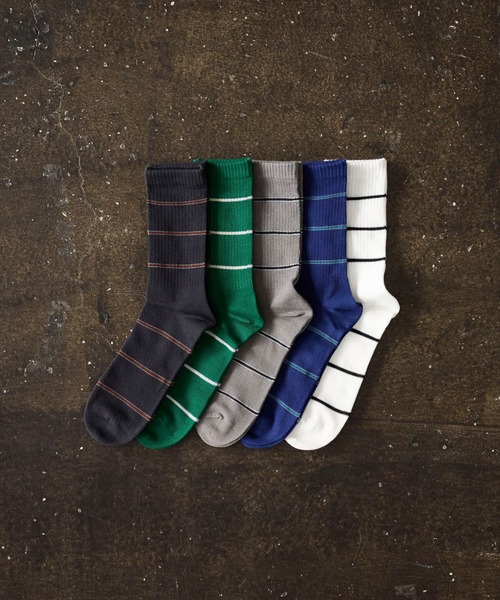 HARUSAKU CC(ハルサクシーシー)の「HARUSAKU CC : BORDER RIB SOCKS/ボーダー リブ ソックス(1P)(ソックス/靴下・メンズ・グリーン/ダークグレー/インディゴブルー/オフホワイト/ブラック・S/M)」の6枚目の写真