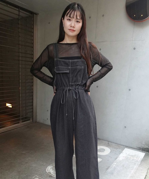 セール】ウエストドロストデニムサロペット（サロペット