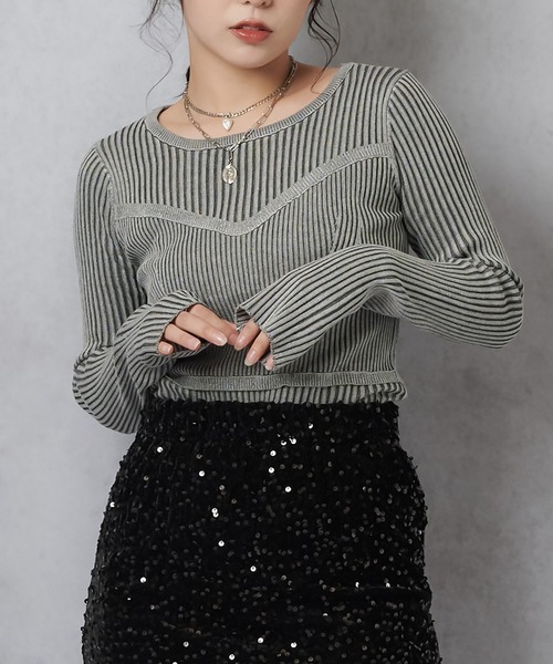 Lull(ルル)の「【Lull / ルル】コンビネーションリブニットトップス(ニット/セーター・レディース・杢グレー/アイボリー/ワイン/チャコール・ONESIZE)」の2枚目の写真