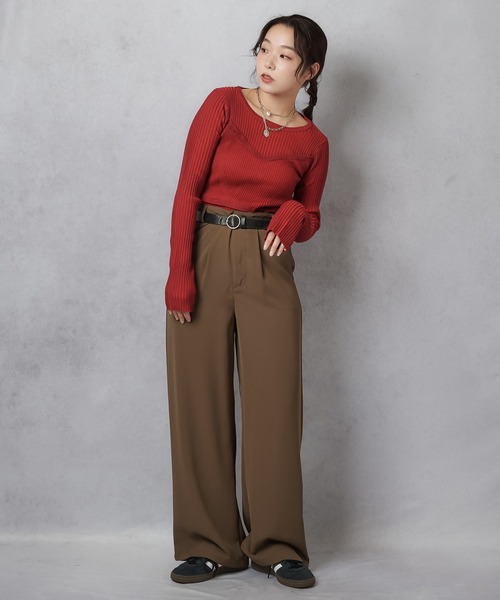 Lull(ルル)の「【Lull / ルル】コンビネーションリブニットトップス(ニット/セーター・レディース・杢グレー/アイボリー/ワイン/チャコール・ONESIZE)」の20枚目の写真