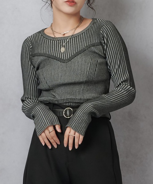 Lull(ルル)の「【Lull / ルル】コンビネーションリブニットトップス(ニット/セーター・レディース・杢グレー/アイボリー/ワイン/チャコール・ONESIZE)」の5枚目の写真