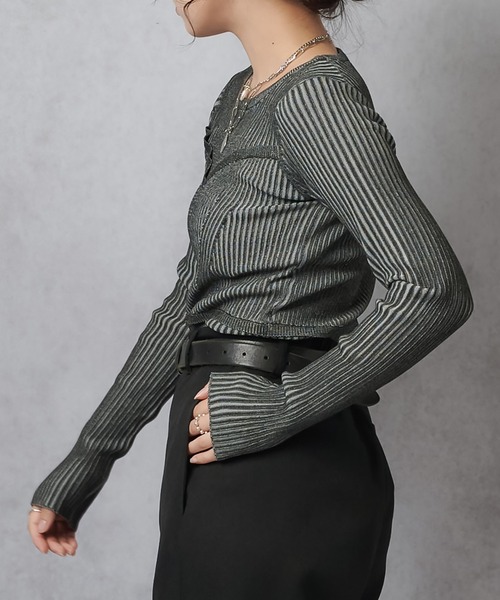 Lull(ルル)の「【Lull / ルル】コンビネーションリブニットトップス(ニット/セーター・レディース・杢グレー/アイボリー/ワイン/チャコール・ONESIZE)」の6枚目の写真