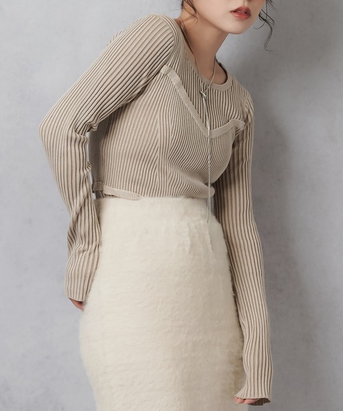 Lull(ルル)の「【Lull / ルル】コンビネーションリブニットトップス(ニット/セーター・レディース・杢グレー/アイボリー/ワイン/チャコール・ONESIZE)」の8枚目の写真