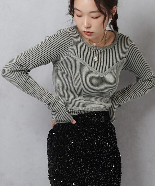 Lull(ルル)の「【Lull / ルル】コンビネーションリブニットトップス(ニット/セーター・レディース・杢グレー/アイボリー/ワイン/チャコール・ONESIZE)」の9枚目の写真