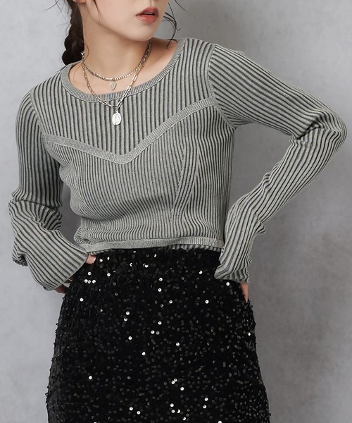 Lull(ルル)の「【Lull / ルル】コンビネーションリブニットトップス(ニット/セーター・レディース・杢グレー/アイボリー/ワイン/チャコール・ONESIZE)」の10枚目の写真