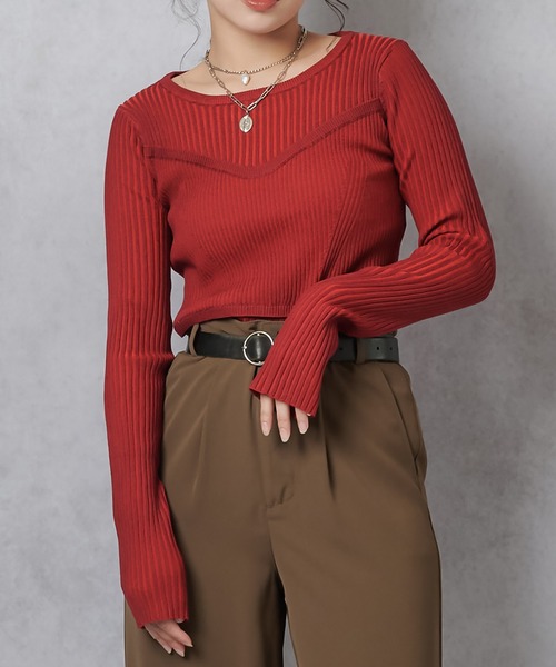 Lull(ルル)の「【Lull / ルル】コンビネーションリブニットトップス(ニット/セーター・レディース・杢グレー/アイボリー/ワイン/チャコール・ONESIZE)」の12枚目の写真