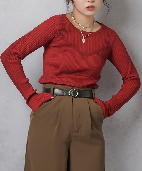 Lull(ルル)の「【Lull / ルル】コンビネーションリブニットトップス(ニット/セーター・レディース・杢グレー/アイボリー/ワイン/チャコール・ONESIZE)」の13枚目の写真