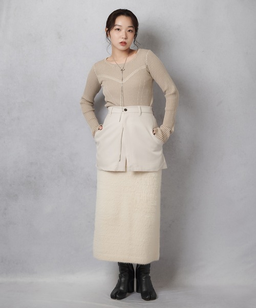 Lull(ルル)の「【Lull / ルル】コンビネーションリブニットトップス(ニット/セーター・レディース・杢グレー/アイボリー/ワイン/チャコール・ONESIZE)」の16枚目の写真