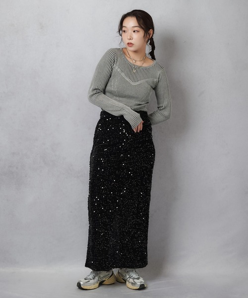 Lull(ルル)の「【Lull / ルル】コンビネーションリブニットトップス(ニット/セーター・レディース・杢グレー/アイボリー/ワイン/チャコール・ONESIZE)」の18枚目の写真