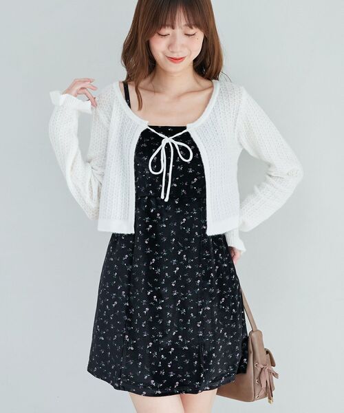 MAJESTIC LEGON（マジェスティックレゴン）の「カーデセットミニキャミワンピース（ワンピース・レディース・ブラック系その他/ベージュ系その他2・MEDIUM）」の7枚目の写真